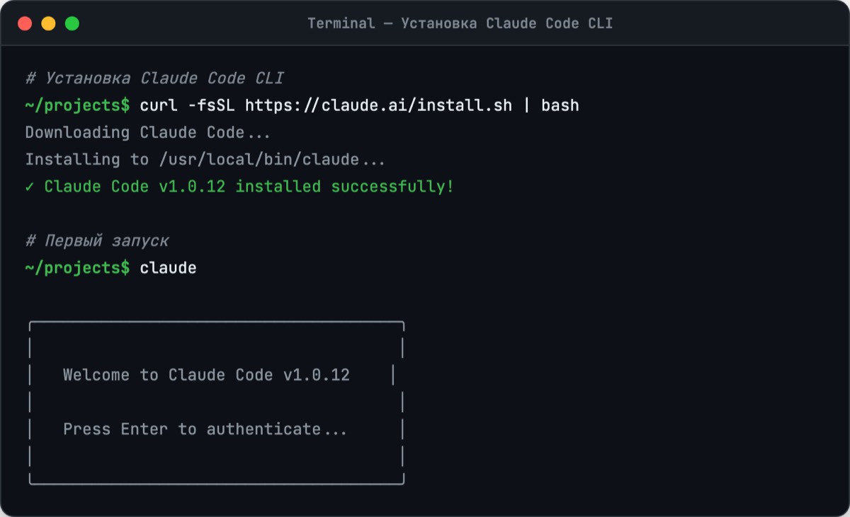 Установка Claude Code CLI